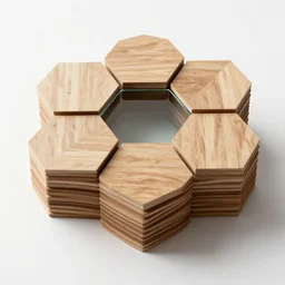 hexagonal 3 d layered wooden layer on glass with huge gaps