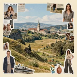a beautiful aesthetic!!! collage, rolling coherent! arcadia landscape, made in a magazine clipping collage style, cutout, clippings of a fashion magazine, made by a depressed art student