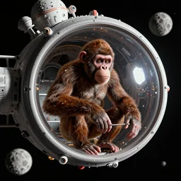 an ape inside a spacecraft going to the moon by greg rutkowski and thomas kinkade, trending on artstation, 3 d art station