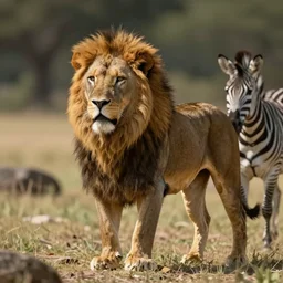lion, zebra, digital art, trening on artstation, high quality
