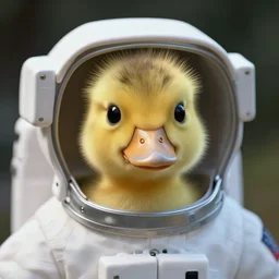 A Very cute adorable astronaut duckling face portrait, realistic, 50mm lens, cinematic, realistic photo,