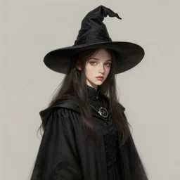“ portrait of a young witch in black robes, intricate, elegant, highly detailed, digital painting, artstation, concept art, sharp focus, illustration, art by akihiko yoshida in the bravely default style ”