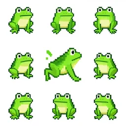sprite sheet of a frog jumping, pixel art