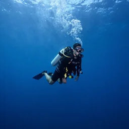 scuba diver in a deep ocean