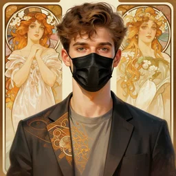 handsome young man with black medical mask, half body shot, path traced, highly detailed, high quality, digital painting, alena aenami, lilia alvarado, shinji aramaki, karol bak, alphonse mucha, tom bagshaw