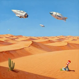tatooine landscape in the style of dr. seuss, starships, painting by albert bierstadt