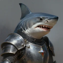 digital painting of a human shark wearing knight armor, shark head, fantasy, portrait, scifi, realistic, detailed, concept art, ruan jia, wlop