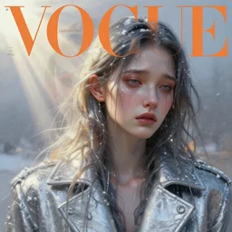 3 d, close - up, sad fashion model, winter, liquid silver, morning, sun rays, vogue cover style, poster art, hyper detail, intricate oil painting, multiple exposure, hell mood, 3 d, by tooth wu and wlop and beeple and greg rutkowski