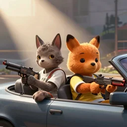 ed edd and eddy sitting in a car wielding firearms, in GTA San Andreas