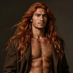 portrait painting of a 3 0 years old rugged masculine muscular indigenous aboriginal male carefree, long long hair soft hair flowing hair crimson hair upper body only chest hair long coat elegant rugged handsome unreal render cinematic lighting art 1 9 2 0 period drama by bussiere rutkowski andreas rocha