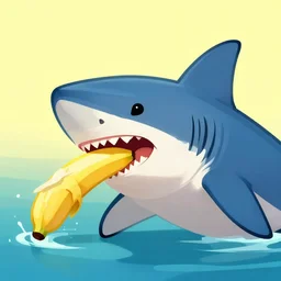 a digital illustration of a shark eating a banana. trending on artstation
