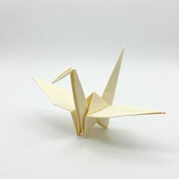 ivory origami crane, 8k product photo, isolated on a pure white background, centered, entire object in frame, sharp focus, soft studio lighting