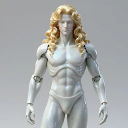 concept art of a handsome porcelain opalescent cyborg prince with hip handles and lustrous long blond curly hair , featured on artstation 8K HD