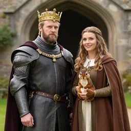male king arthur and his squirrel wife, professional photo, 8 k
