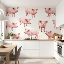 modern kitchen wallpaper pig design. pigs on the wall expensive