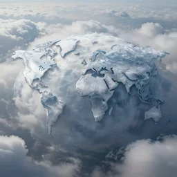 world covered with enormous clouds, slightly visible ice covered world, matte painting, concept art, illustration highly detailed artwork cinematic hyper realistic