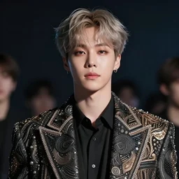 park jimin. wearing intricate styled outfit, webtoon semi realism, anime realism, symmetrical face, slim face, appealing, photorealism, naver fanpop, quotev, kpop amino, webtoon, amazing depth, sakimichan, greg rutowski, volumetric lighting, cinematic lighting, artstation concept art