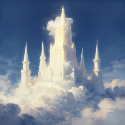 Cloud Castles, celestial light, divine, in the style of Wylie Beckert