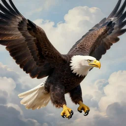 a bald eagle, feathered wings, clouds, joy, a beautiful matte painting trending on artstation, james gurney and thomas kincade, hyperdetailed