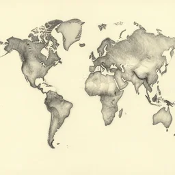 pencil drawn map of a unknown continent