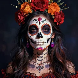 illustration of a sugar skull day of the dead girl, art by rhads