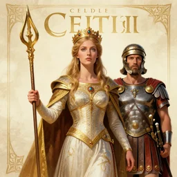 book cover of celtic queen with roman general digital art