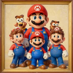 super mario family portrait, oil painting, antique painting, highly detailed