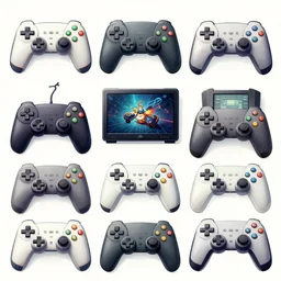 illustration of all video game consoles, very detailed