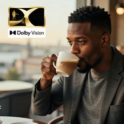 a black man drinking a coffee, ( sony a 7 r iv, symmetric balance, polarizing filter, photolab, lightroom, 4 k, dolby vision, photography award, picturesque ) warm lighting, 2 7 0 0 k,