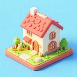 small cute mobile game house, 1 0 0 mm, isometric, diorama, blue background,