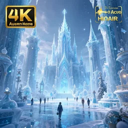 inside an ethereal magical ice kingdom city with people walking around, highly detailed, 8 k, hdr, award - winning, octane render, artstation