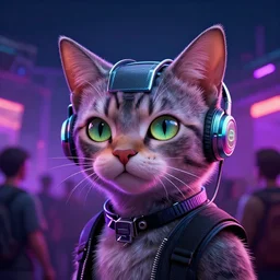 a techno head, cat, at a rave in berlin, octane render, hdr, beautiful composition, gorgeous lighting, techno cat, 3 d render