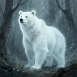 ghostly animal spirit, bear, phantom, ghostlike, ghostly forest, byilya kuvshinov and rossdraws and greg rutkowski and justin gerard, artstation, deviantart, cgsociety