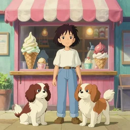 ice cream shop with a king charles spaniel, digital art by studio ghibli, lilia alvarado