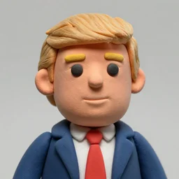 close headshot donald trump , style: claymation puppet polymer clay
