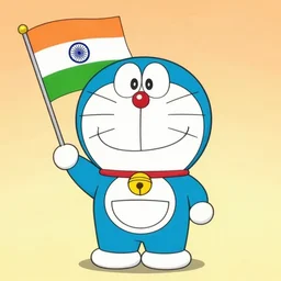 doraemon holding a Indian flag