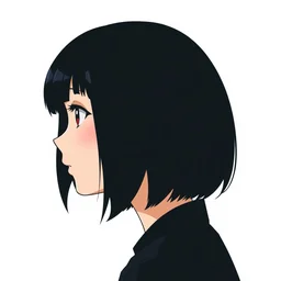 black - haired girl with bob cut, forehead, short bangs, side profile, cel - shaded, cel - shading, 2 0 0 1 anime, flcl, jet set radio future, strong shadows subsurface scattering, cel shaded