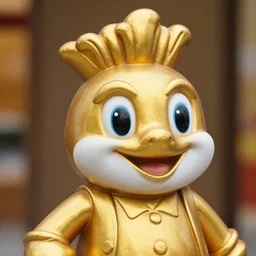 a close up photo of a detailed golden statue of Jollibee Mascot, 8K,