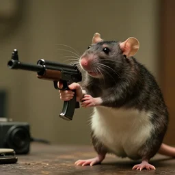 film still of an anthropomorphic rat ( ( ( ( gangster ) ) ) ) shooting an uzi in the new action movie