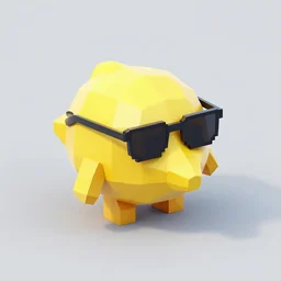 an isometric view render of a low polygon lemon character wearing sunglasses