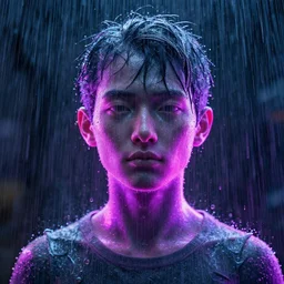human portrait formed out of rain, neon, rendered in octane, unreal engine