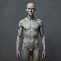 his skin color was gray, adjusted to local light - radiant levels, as were his eyes. his body shape was unremarkably standardized, with special organs and adaptations for zero - gravity environment painting by william higginson, kopera, anton fedeev