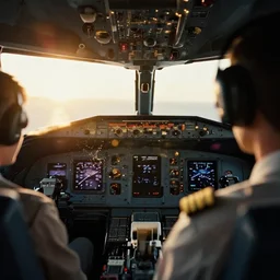 a 2 8 mm macro photo from the back of a pilot in the cockpit of an airplane, splash art, movie still, bokeh, canon 5 0 mm, cinematic lighting, dramatic, film, photography, golden hour, depth of field, award - winning, anamorphic lens flare, 8 k, hyper detailed, 3 5 mm film grain