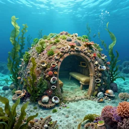 a beautiful render of an underwater seabed habitat with seaweed, molluscs, reef