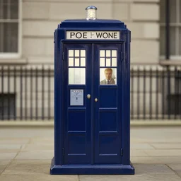 a photo of Matt Smith in the shape of a police box