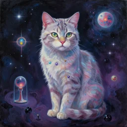 a beautiful cosmic feline dmt entity painting by artgerm and alex grey and wes anderson and spike jonze, trending on artstation
