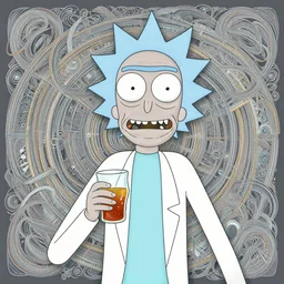 fantasy portrait of drunk alcoholic rick from rick & morty, intricate abstract. intricate artwork, by greg rutkowski, wlop, beeple, dan mumford. concept art, octane render, trending on artstation, greg rutkowski very coherent symmetrical artwork. cinematic, key art, hyper realism, high detail, octane render, 8 k, iridescent accents