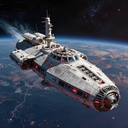 lone industrial!!! spaceship!!, deep space exploration!!!, flying, ridley scott universe, the final frontier, illustrative!!, punk, painterly, hyperdetailed, hyperrealistic, utilitarian cargo ship, cinematic lighting, 4k, wide angle, beksinski, trending on artstation, (neon colors)