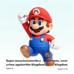 a photograph with the description'super mario commits a war crime against the mushroom kingdom,'dated 1 9 7 4.