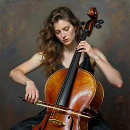 woman playing a cello, stuckism art style,